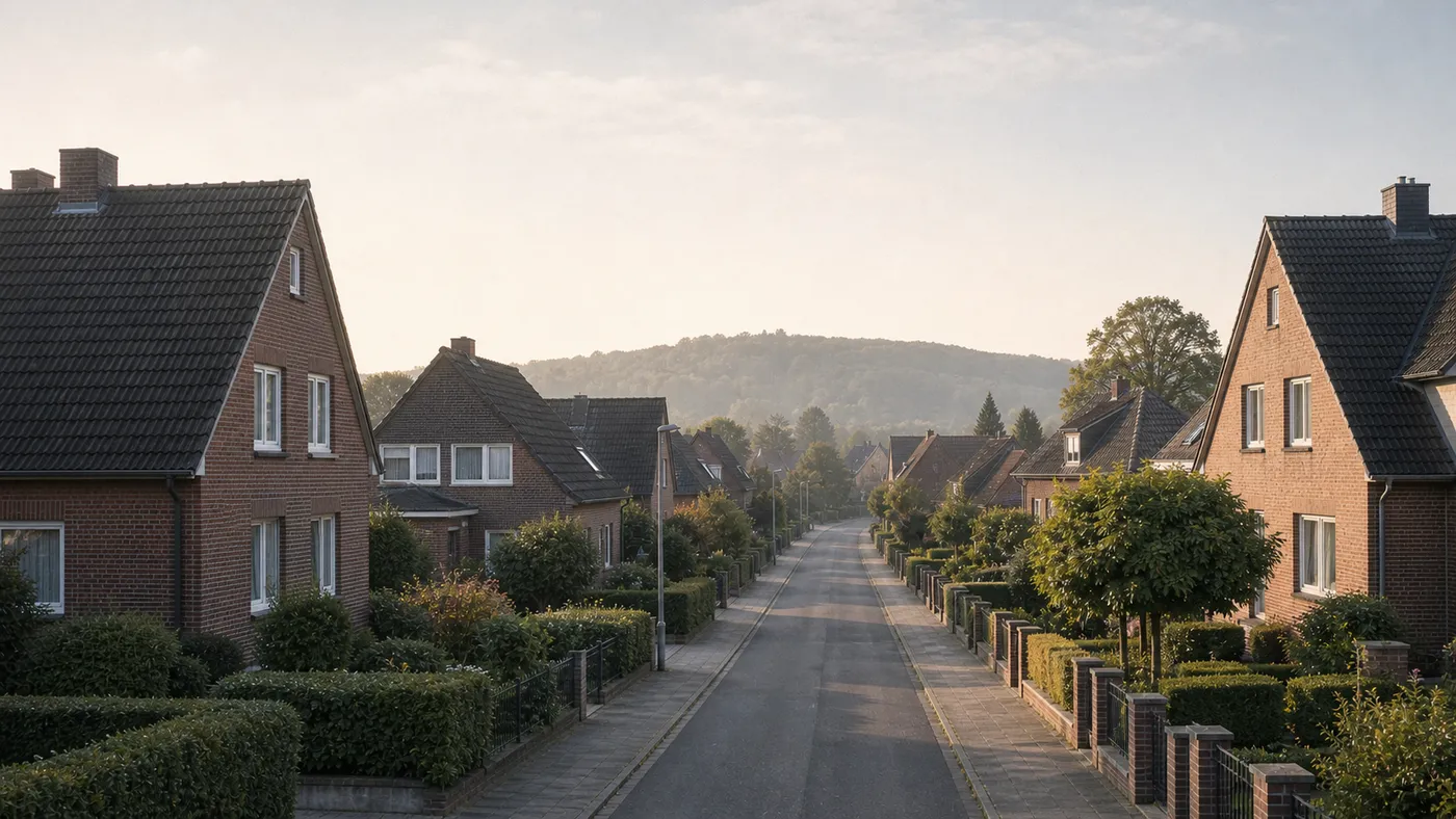 Ruhige Wohnstraße mit Klinkerhäusern in Ostwestfalen-Lippe — Umschuldung betrifft Eigentümer in ganz NRW