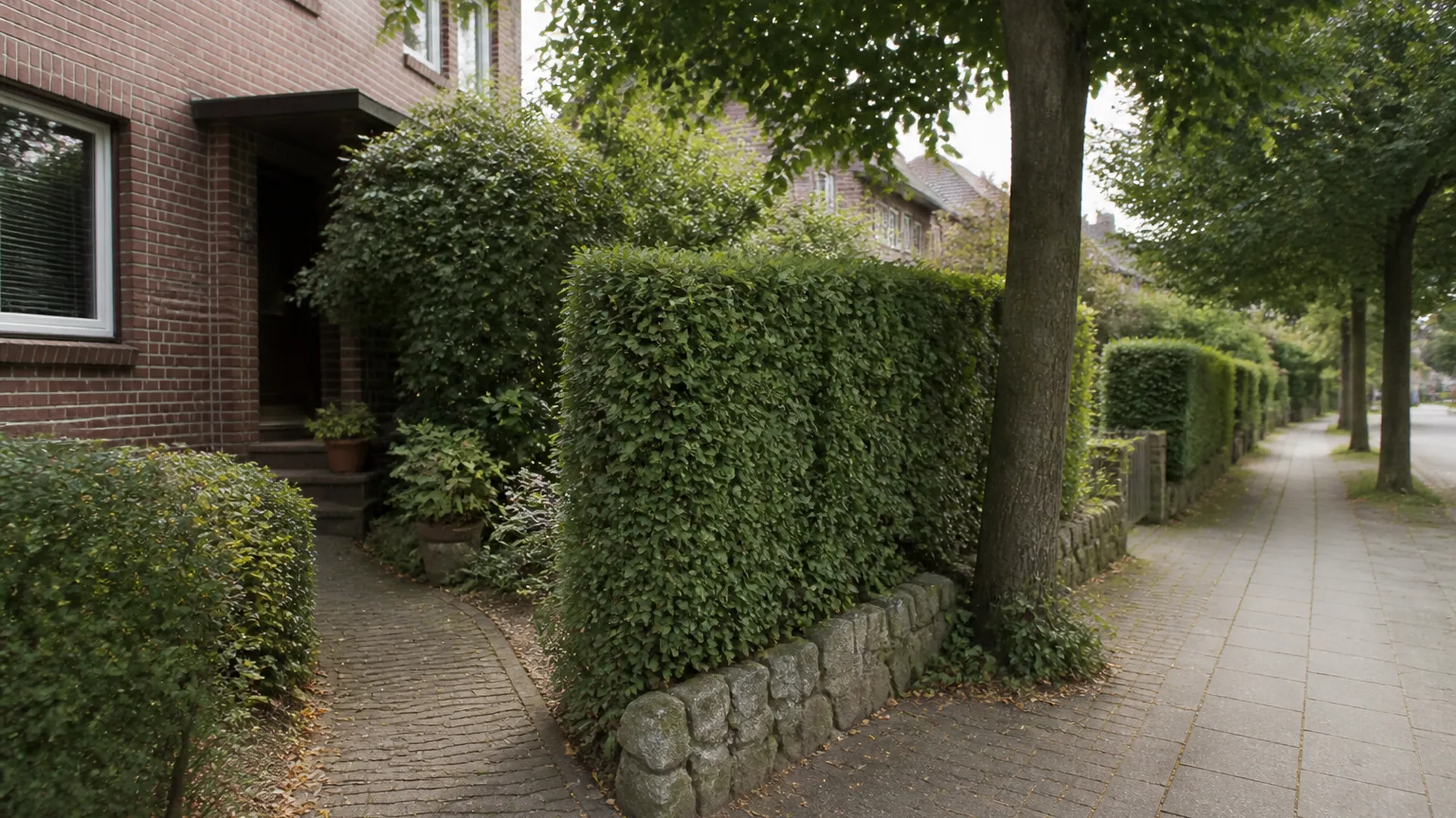 Gehweg und Baum am eigenen Grundstück - genau dort, wo die Grundbesitzerhaftpflicht im Alltag greift.