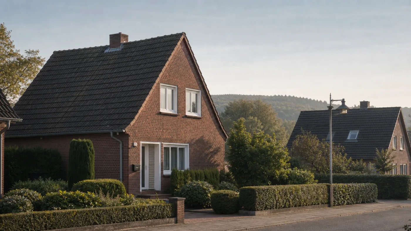 Bescheidenes Klinker-Einfamilienhaus in einer ruhigen norddeutschen Vorortstraße — ein solide tragbares Objekt statt Kauf am Limit